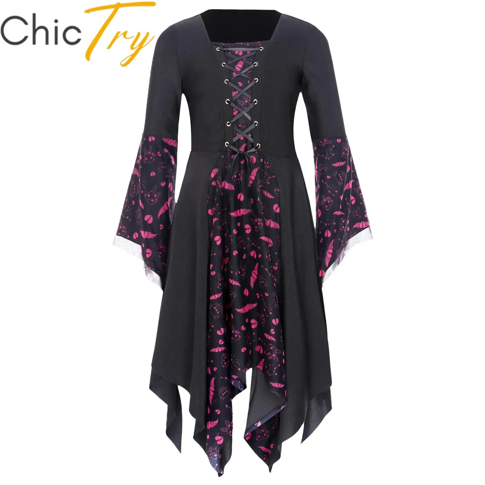 Kids Girls Medieval Renaissance Costume Gothic Lace-up Dress 3/4 Sleeve Cartoon Print Short Dress Halloween Cosplay Party Dress
Kids Girls Medieval Renaissance Costume Gothic Lace-up Dress 3/4 Sleeve Cartoon Print Short Dress Halloween Cosplay Party Dress