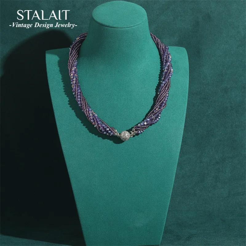 Retro Purple Crystal Ball Layered Necklaces Vintage Clasp Glass Beaded Stone Women Antique Jewelry New Chokers Gothic For Girls
Retro Purple Crystal Ball Layered Necklaces Vintage Clasp Glass Beaded Stone Women Antique Jewelry New Chokers Gothic For Girls