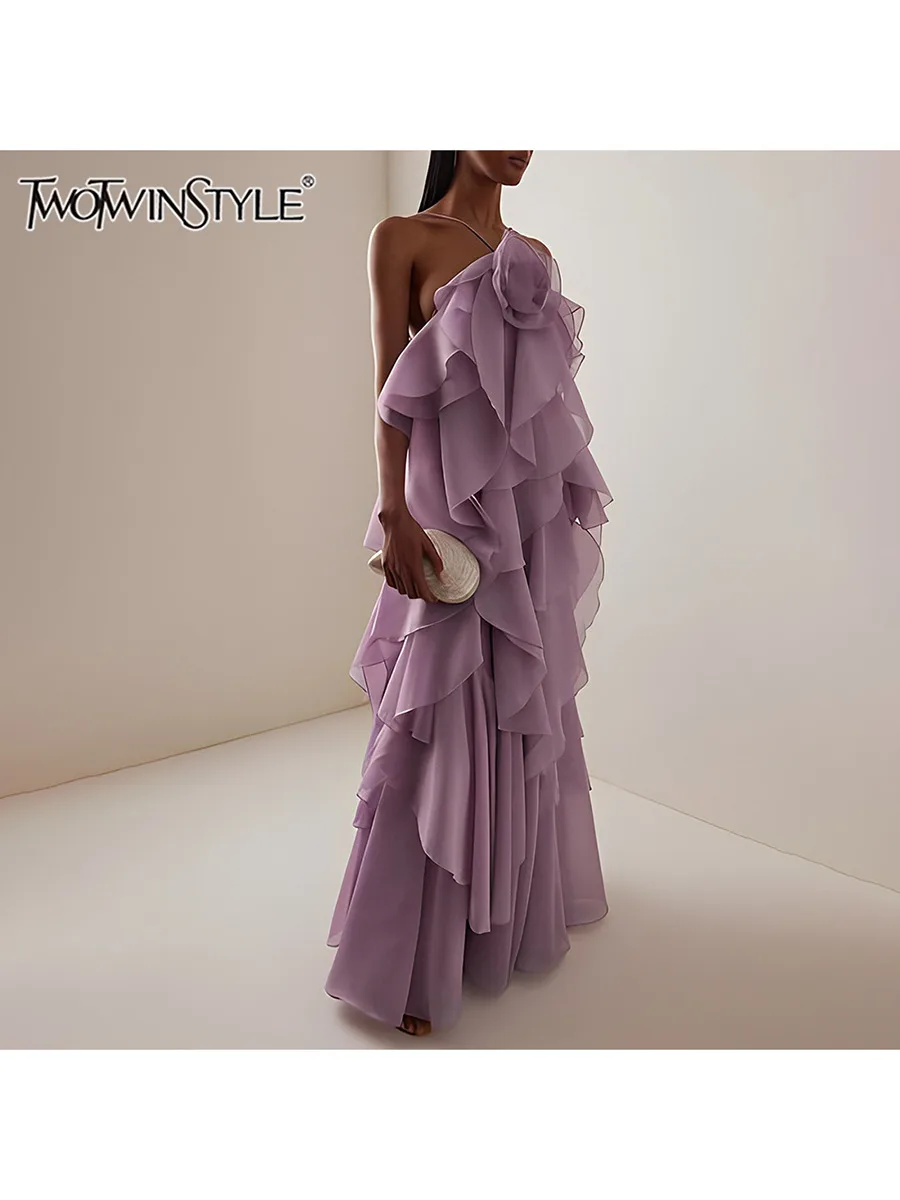 TWOTWINSTYLE однотонные элегантные платья с оборками для женщин, свободное платье без рукавов с лямкой на шее и высокой талией и открытой спиной, женская мода
TWOTWINSTYLE однотонные элегантные платья с оборками для женщин, свободное платье без рукавов с лямкой на шее и высокой талией и открытой спиной, женская мода