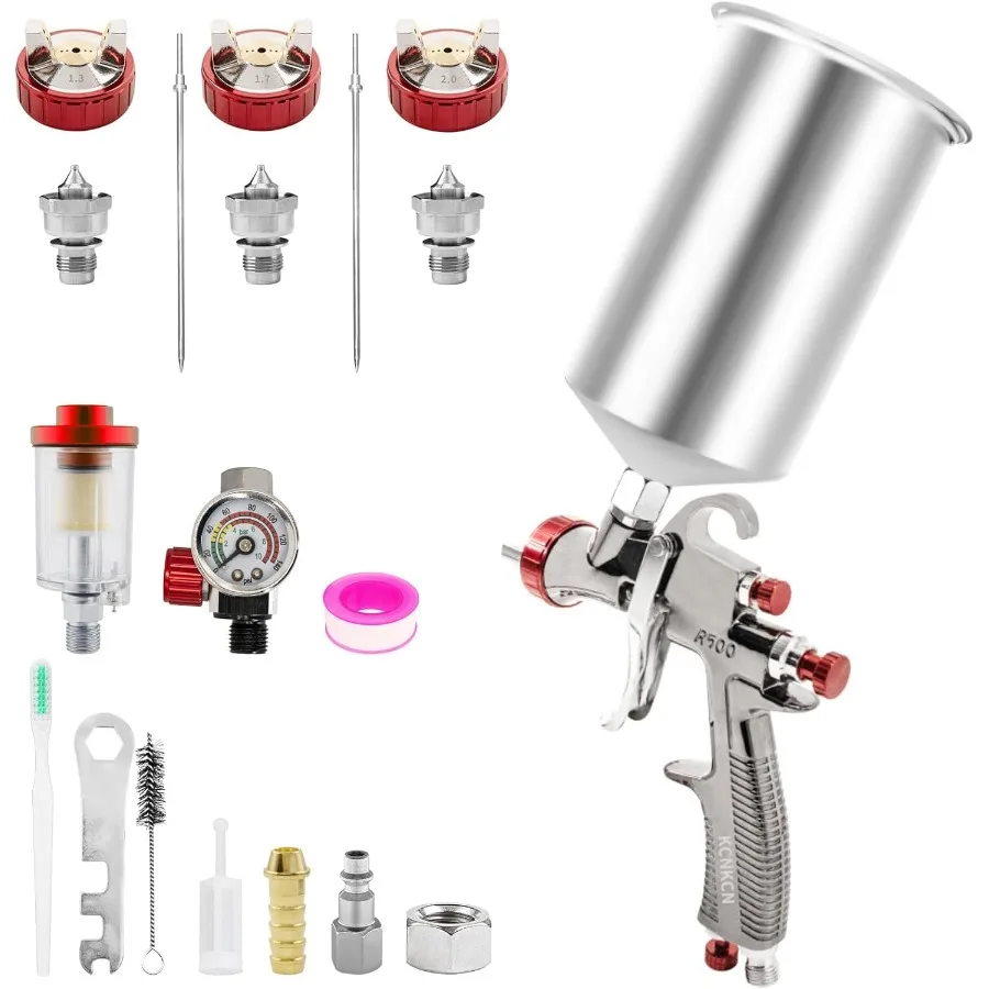 R500 LVLP Воздушный распылитель Премиум-комплект с алюминиевой чашкой емкостью 1000 куб.см для профессионального автомобиля и домашнего рисования своими руками. Простой в использовании покрасочный пистолет w
R500 LVLP Воздушный распылитель Премиум-комплект с алюминиевой чашкой емкостью 1000 куб.см для профессионального автомобиля и домашнего рисования своими руками. Простой в использовании покрасочный пистолет w