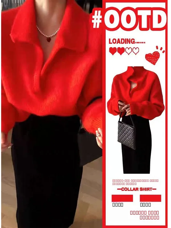 Ретро-джемпер с воротником, красный, вязаный, женский, весна 2026, новинка, мягкий, теплый, с длинным рукавом, свободный крой, удобный, в корейском стиле, для повседневной носки
Ретро-джемпер с воротником, красный, вязаный, женский, весна 2026, новинка, мягкий, теплый, с длинным рукавом, свободный крой, удобный, в корейском стиле, для повседневной носки