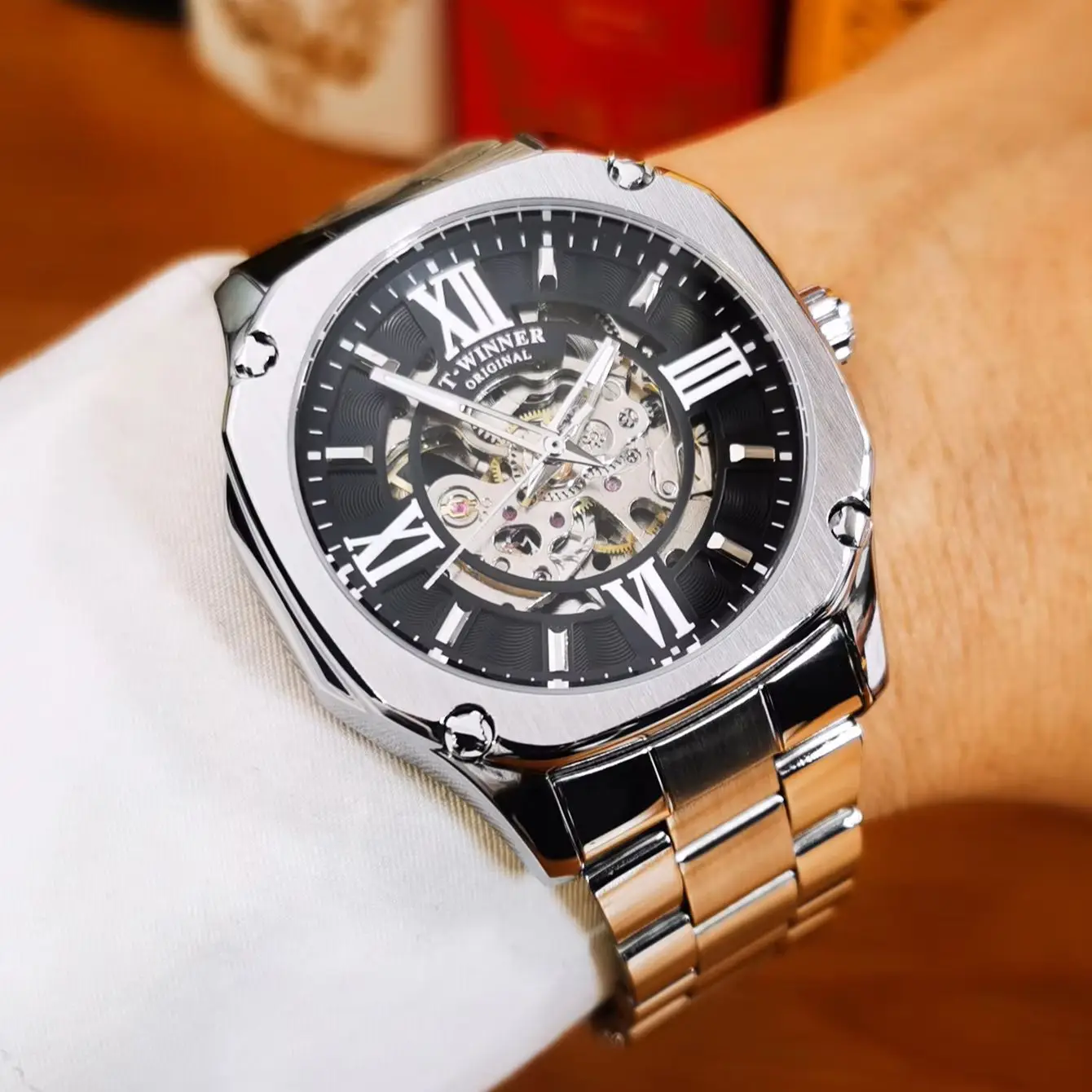 WINNER Business Skeleton Mechanical Watch for Men Square Fashion Self Winding Watches Stainless Steel Strap Casual Wristwatches
WINNER Business Skeleton Mechanical Watch for Men Square Fashion Self Winding Watches Stainless Steel Strap Casual Wristwatches