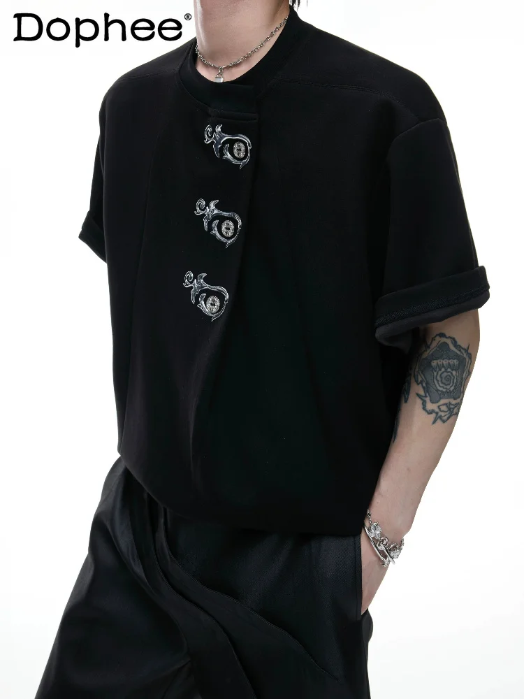 2026 Men's Asymmetrical Button Decoration Short-sleeve Tees Three-dimensional Embroidery Round Neck T-shirts Short-sleeve Tops
2026 Men's Asymmetrical Button Decoration Short-sleeve Tees Three-dimensional Embroidery Round Neck T-shirts Short-sleeve Tops