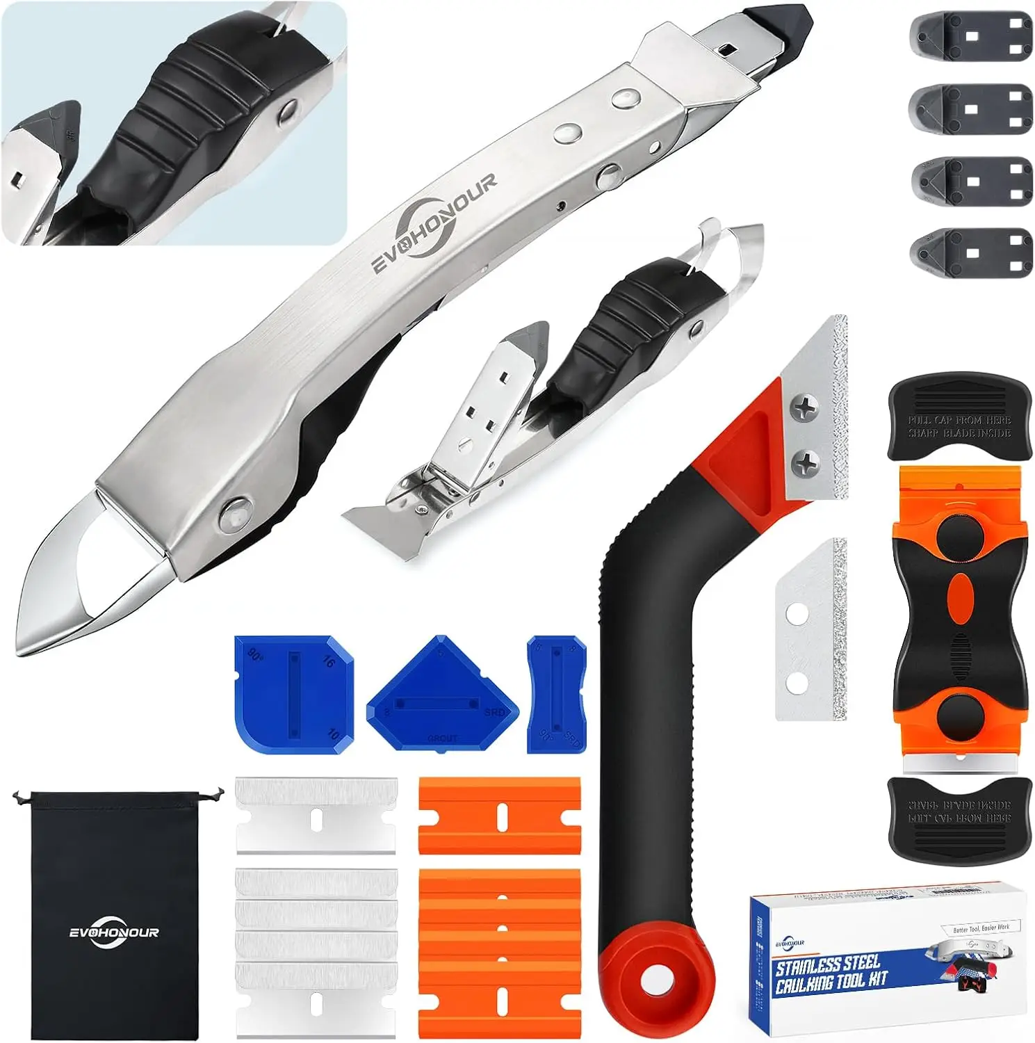 4-in-1 Silicone Caulk Tool Kit, Stainless Steel Caulk Remover, Grout Removal Tool with Comfort Grip, Scraper & Finishing Tools for Bathroom Kitchen
4-in-1 Silicone Caulk Tool Kit, Stainless Steel Caulk Remover, Grout Removal Tool with Comfort Grip, Scraper & Finishing Tools for Bathroom Kitchen