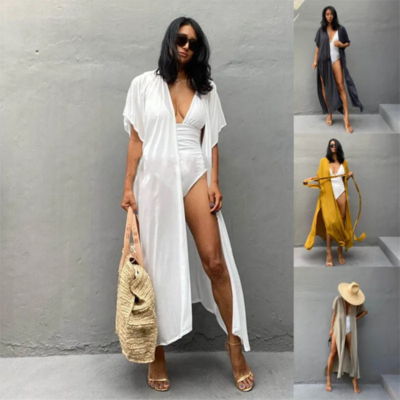 Solid Bikini Cover-ups Self Belted Women Summer Clothing Cardigan Kimono Beach Dress Beach Wear Swim Suit Cover Up
Solid Bikini Cover-ups Self Belted Women Summer Clothing Cardigan Kimono Beach Dress Beach Wear Swim Suit Cover Up