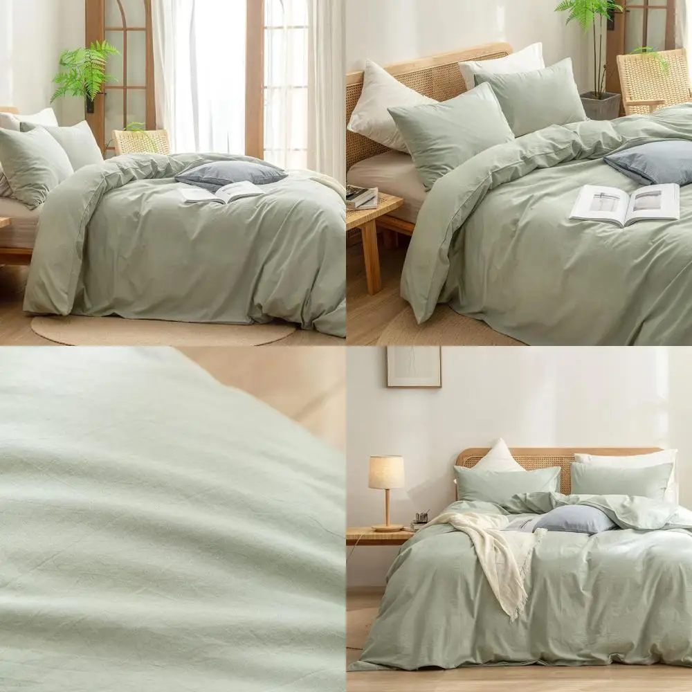 Duvet Cover Set 100% Washed Cotton Linen Feel Super Soft Comfortable Chic Lightweight 3 PCs Home Bedding Set Solid Sage Green Fu
Duvet Cover Set 100% Washed Cotton Linen Feel Super Soft Comfortable Chic Lightweight 3 PCs Home Bedding Set Solid Sage Green Fu