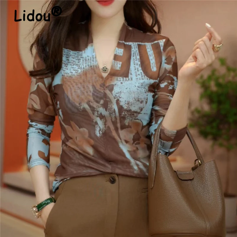Spring Autumn Office Ladies Sexy Mesh Slim Elegant Basic T Shirt Women Korean Style Vintage Floral Print V Neck Long Sleeve Tops
Spring Autumn Office Ladies Sexy Mesh Slim Elegant Basic T Shirt Women Korean Style Vintage Floral Print V Neck Long Sleeve Tops