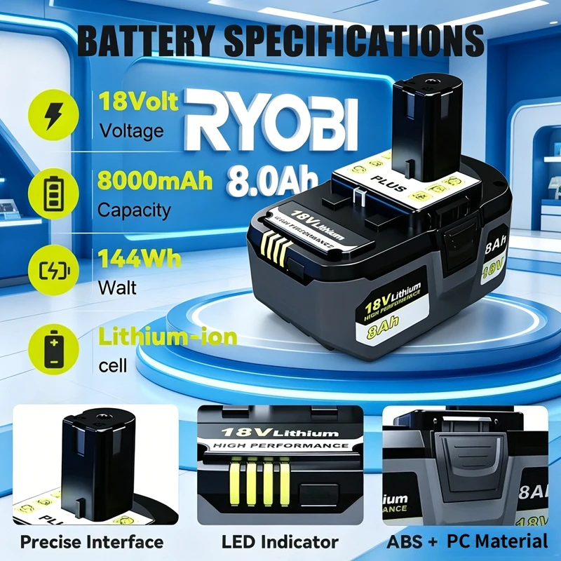 RYOBI Original Upgrade 18V 6Ah 8Ah Rechargeable Lithium Battery -High-Capacity Long Runtime Compatible with All ONE+ Series Tool
RYOBI Original Upgrade 18V 6Ah 8Ah Rechargeable Lithium Battery -High-Capacity Long Runtime Compatible with All ONE+ Series Tool