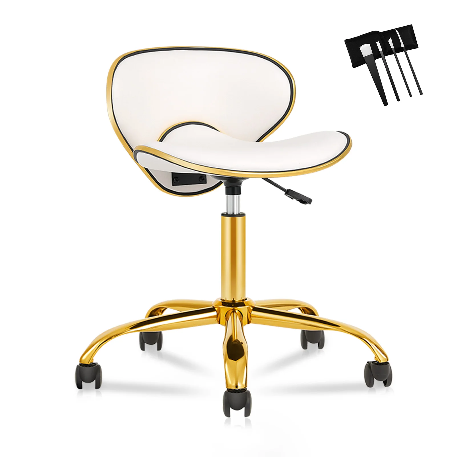 Adjustable Rolling Stool with Backrest - Gold & White Salon Stool for Beauty, Tattoo, Spa, Medical - Swivel Height Adjustable
Adjustable Rolling Stool with Backrest - Gold & White Salon Stool for Beauty, Tattoo, Spa, Medical - Swivel Height Adjustable