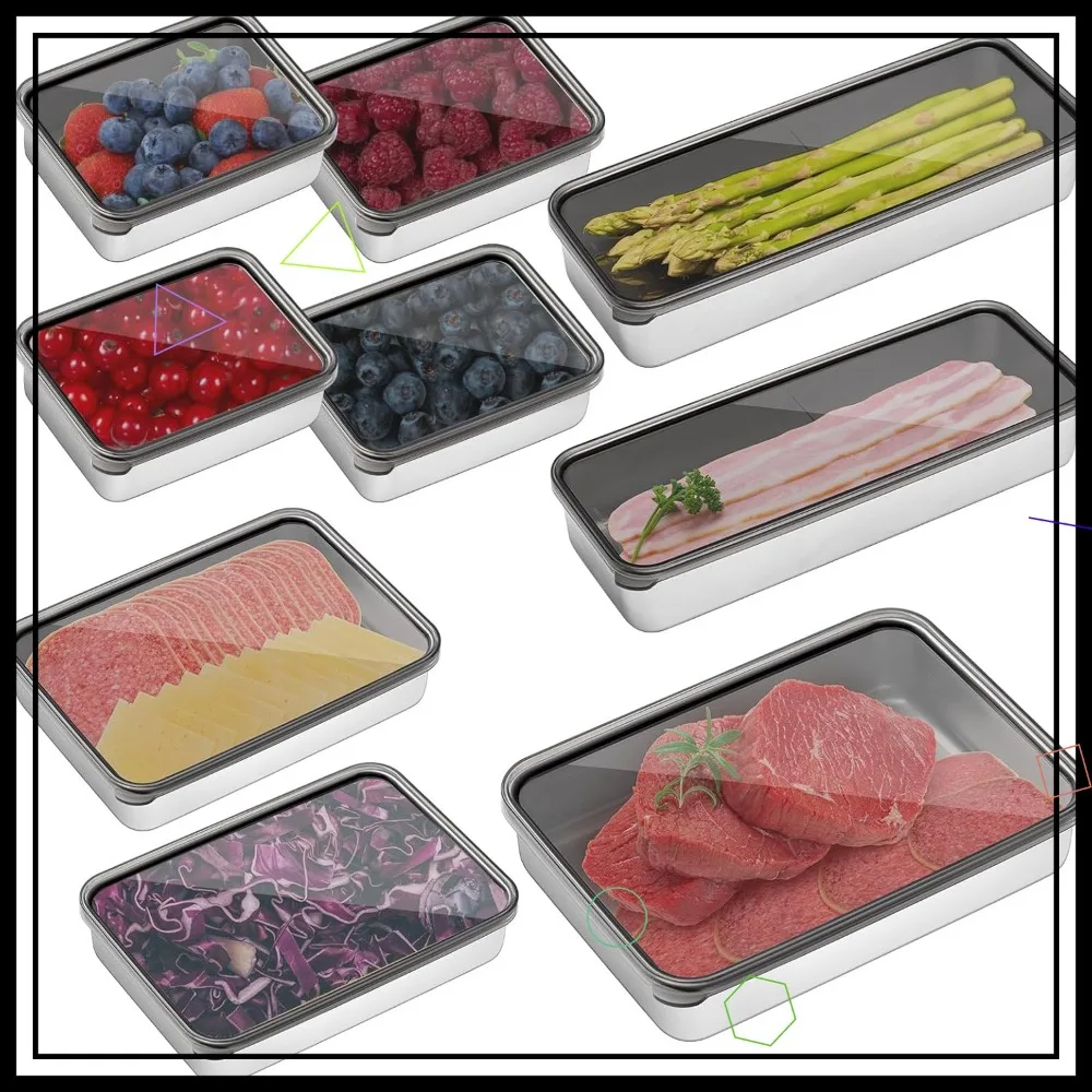 Набор из 9 герметичных контейнеров для еды из нержавеющей стали для холодильника, пригодных для мытья в посудомоечной машине, с крышками, 4 размера
Набор из 9 герметичных контейнеров для еды из нержавеющей стали для холодильника, пригодных для мытья в посудомоечной машине, с крышками, 4 размера