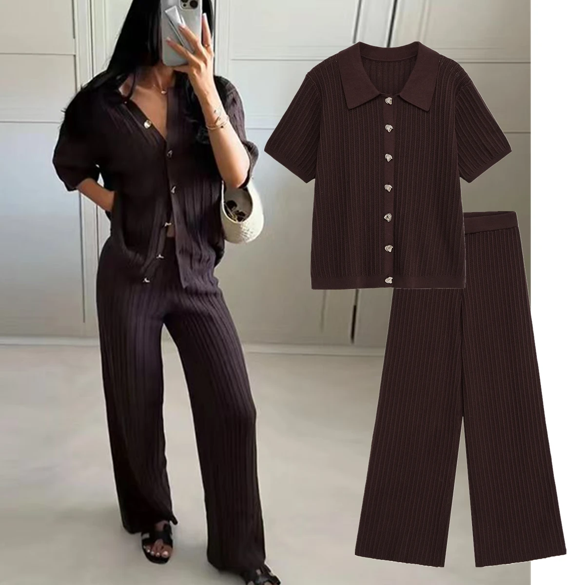 Maxdutti French Retro Coffee Color Knitted Hollow Round Neck T-shirt Casual Pants Suit Minimalist Elegant Texture Two-piece Set
Maxdutti French Retro Coffee Color Knitted Hollow Round Neck T-shirt Casual Pants Suit Minimalist Elegant Texture Two-piece Set