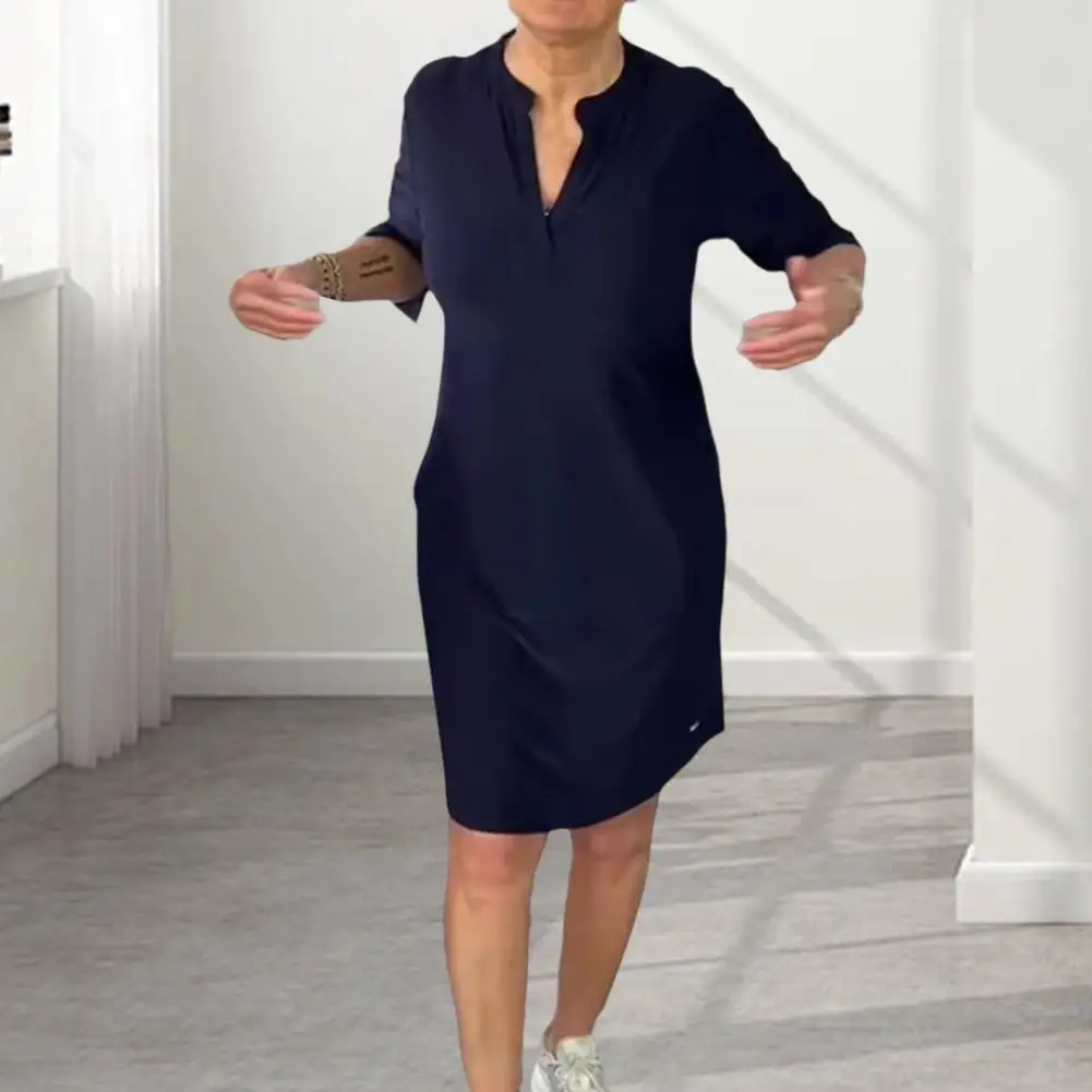 Solid Color Dress Loose Fit Dress Elegant V Neck Midi Dress with Side Pockets for Women Solid Color Knee Length for Office
Solid Color Dress Loose Fit Dress Elegant V Neck Midi Dress with Side Pockets for Women Solid Color Knee Length for Office
