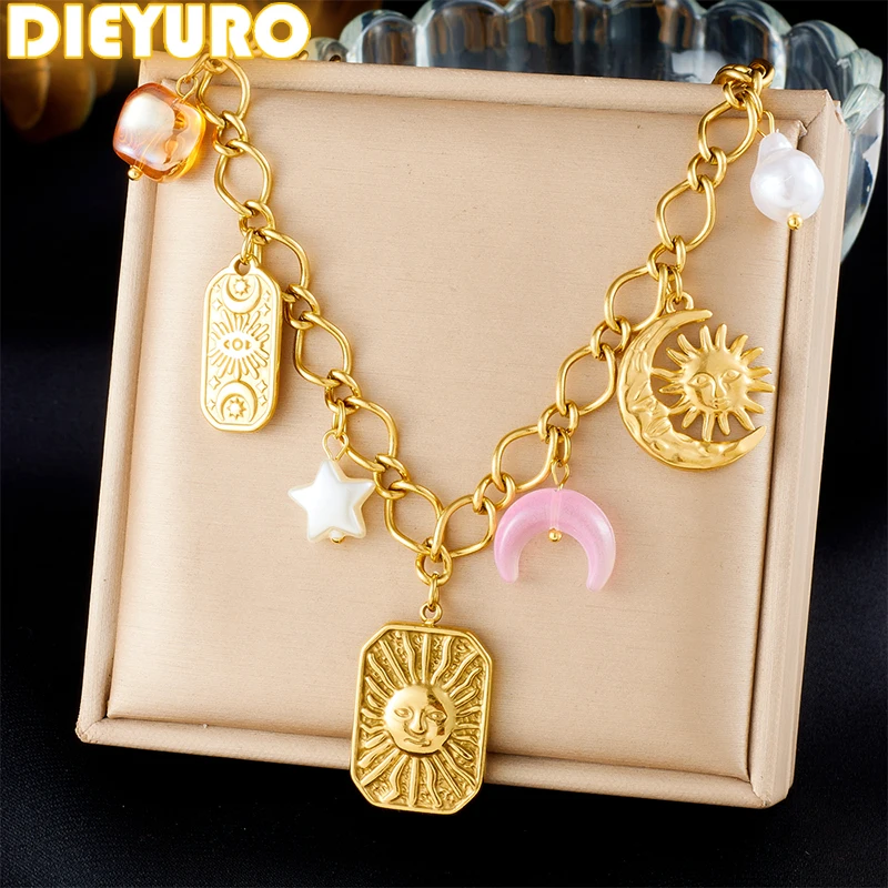DIEYURO 316L Stainless Steel Golden Eye Star Moon Sun Square Necklace Lady New Fashion Trend Neck Chain Jewelry Party Gift
DIEYURO 316L Stainless Steel Golden Eye Star Moon Sun Square Necklace Lady New Fashion Trend Neck Chain Jewelry Party Gift