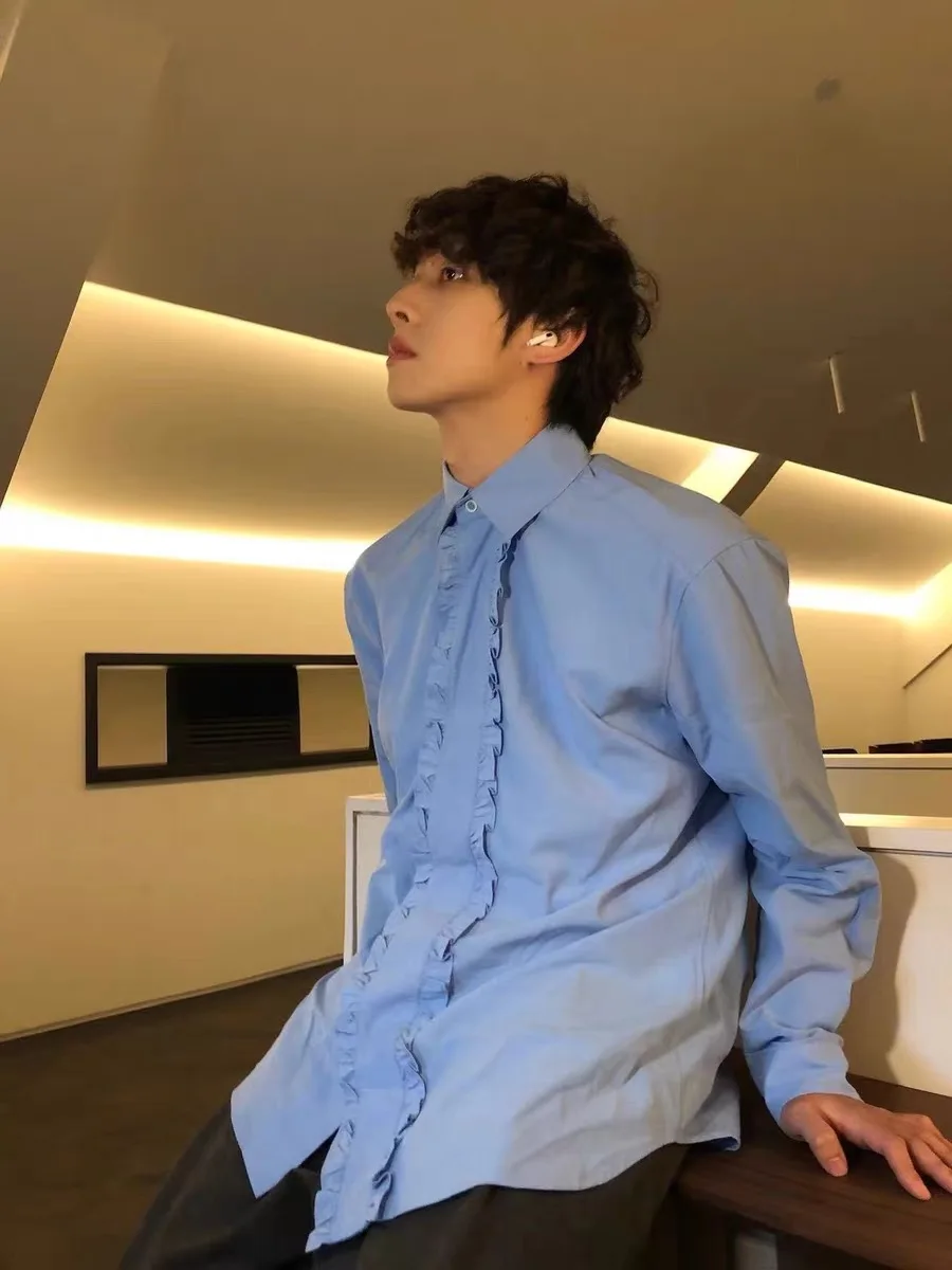 Cleanfit Pure Blue Wooden Collar Long Sve Men's irt Spring Autumn Design Casual Faion Outerwear M Top
Cleanfit Pure Blue Wooden Collar Long Sve Men's irt Spring Autumn Design Casual Faion Outerwear M Top