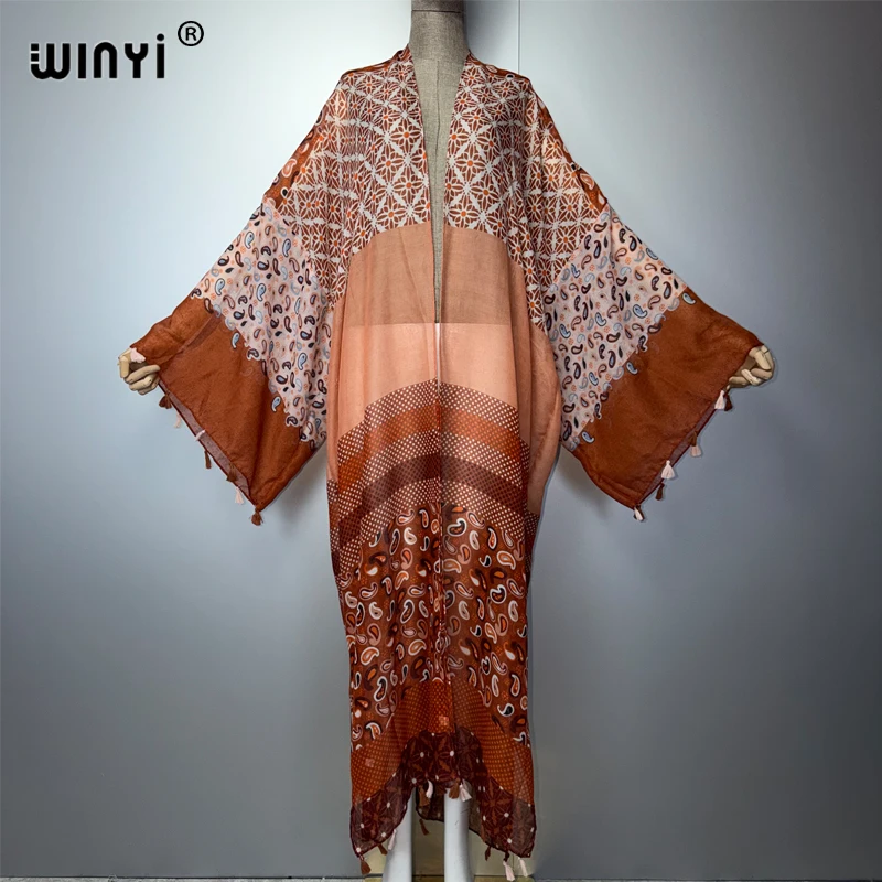 WINYI Bohemian Kimono Print Women's Long Coat with Loose Tassels Beach Holiday Swimming Cover up Luxury Dubai Abaya for Party
WINYI Bohemian Kimono Print Women's Long Coat with Loose Tassels Beach Holiday Swimming Cover up Luxury Dubai Abaya for Party