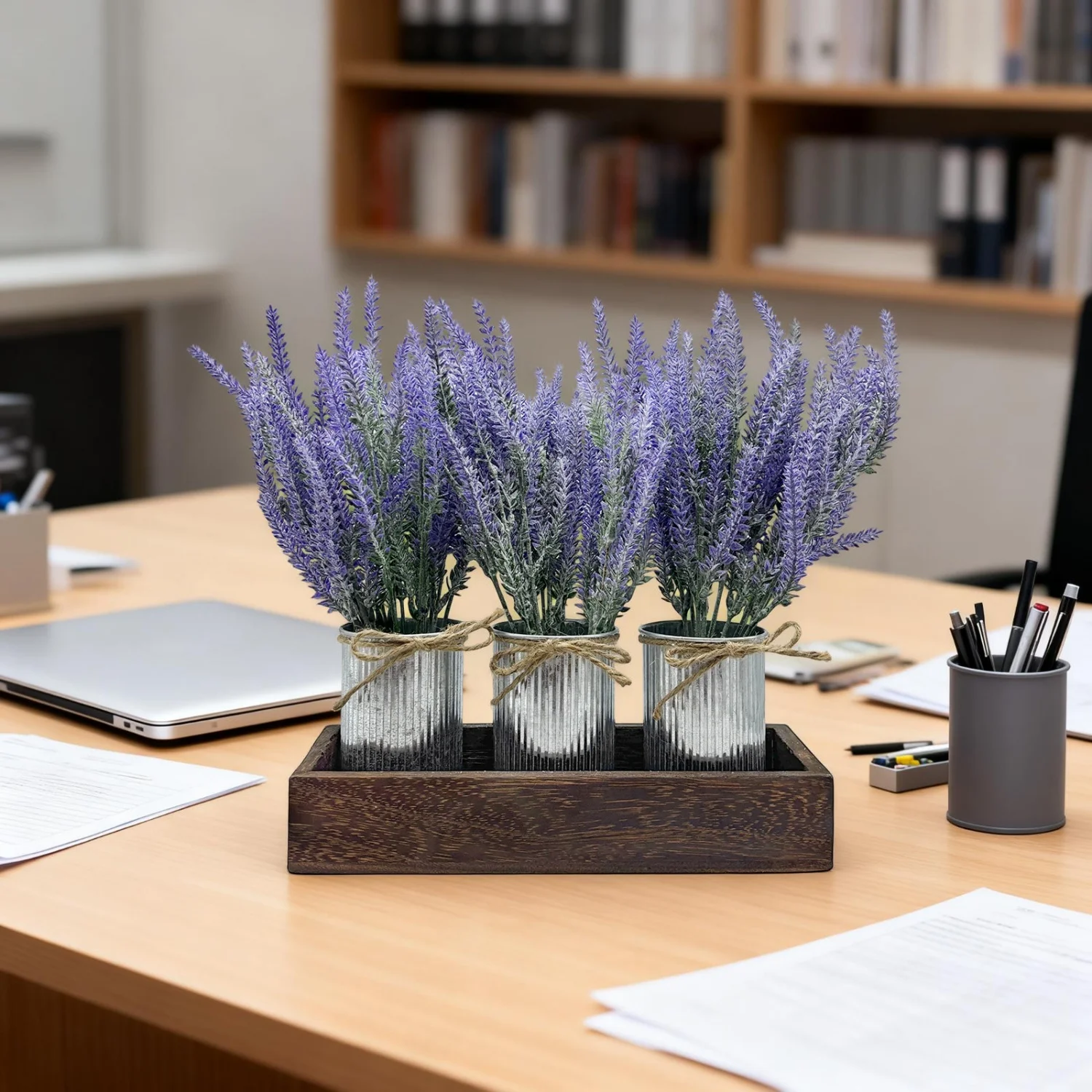 3-Piece Lavender Flowers Artificial with Decorative Wood Tray Set, Small Fake Lavender Plants in Galvanized Metal Pot, Faux Plant Dining Room Table Centerpiece for Kitchen, Coffee Table & Office
3-Piece Lavender Flowers Artificial with Decorative Wood Tray Set, Small Fake Lavender Plants in Galvanized Metal Pot, Faux Plant Dining Room Table Centerpiece for Kitchen, Coffee Table & Office