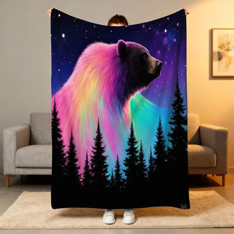 1pc Gradient Bear Fleece Blanket - Stylized Bear/Starry Night/Evergreen, All-Season Fall/Winter Holiday Gift
1pc Gradient Bear Fleece Blanket - Stylized Bear/Starry Night/Evergreen, All-Season Fall/Winter Holiday Gift