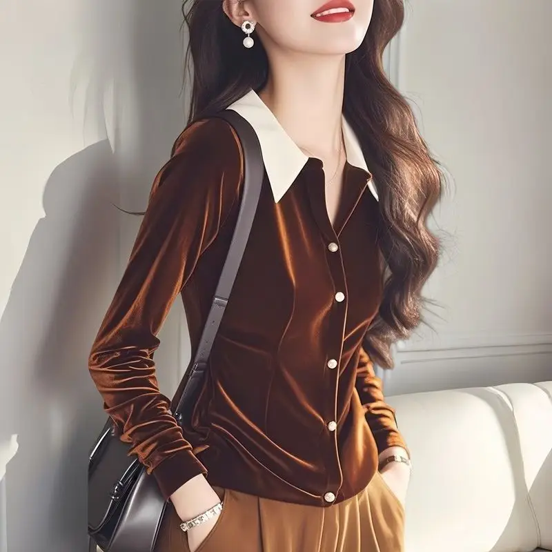 2025 Spring Fall Women Patchwork Office Lady Velvet Top T Shirt , Woman Autumn Elegant Fashion Velour Tops Cardigan Shirts
2025 Spring Fall Women Patchwork Office Lady Velvet Top T Shirt , Woman Autumn Elegant Fashion Velour Tops Cardigan Shirts