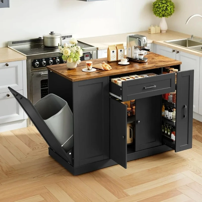 Rolling Kitchen Island with Trash Can Storage & Power Outlet, Kitchen Island Cart with Spice Rack & Drawer, Mobile Island
Rolling Kitchen Island with Trash Can Storage & Power Outlet, Kitchen Island Cart with Spice Rack & Drawer, Mobile Island