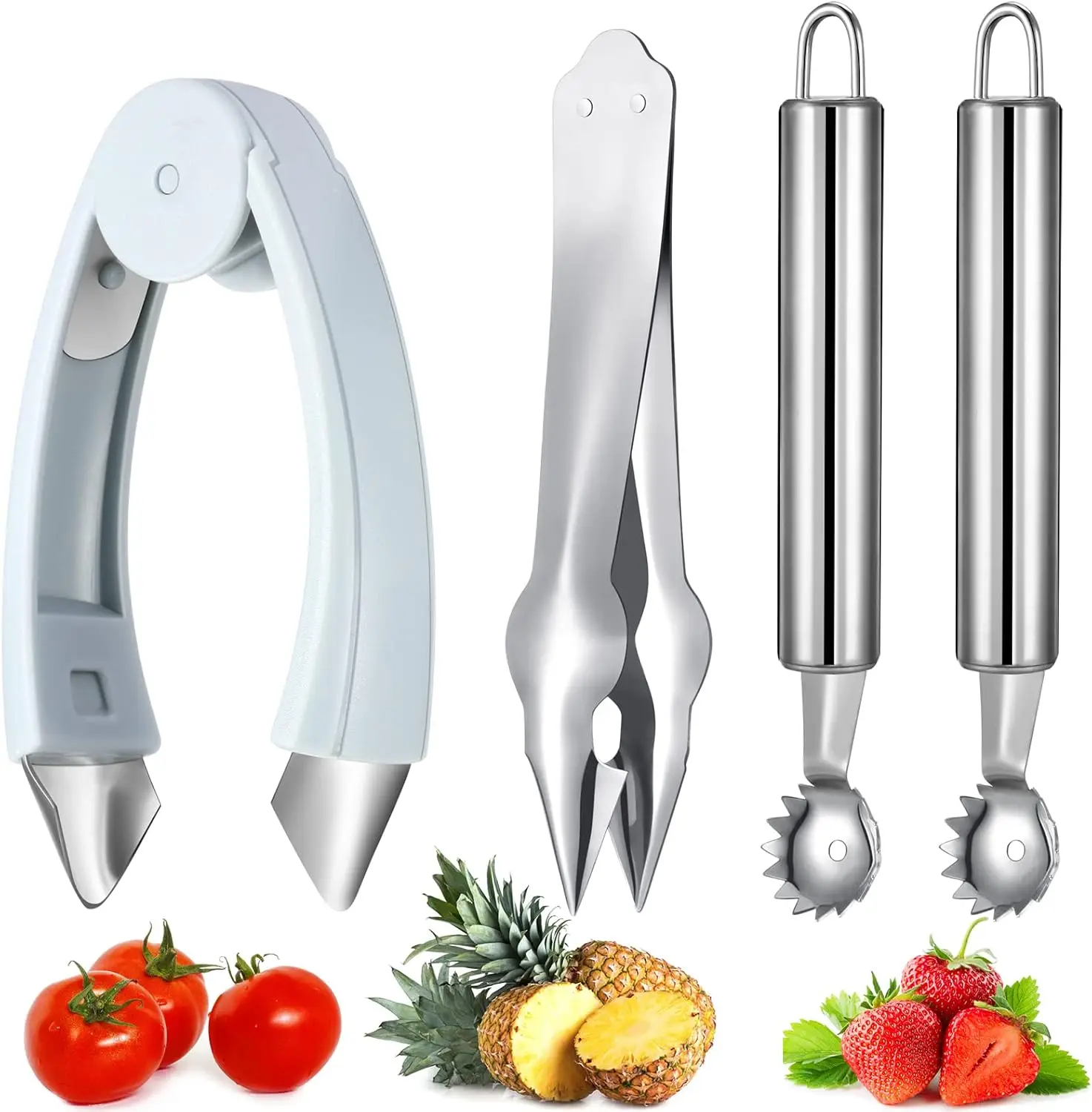4-Piece Strawberry Huller and Tomato Corer Set - Stem Remover Tool for Fruit and Vegetable Preparation
4-Piece Strawberry Huller and Tomato Corer Set - Stem Remover Tool for Fruit and Vegetable Preparation