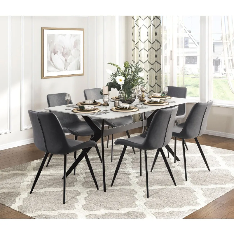 Modern 7pc Dining Table Set with 6x Chairs Gray Upholstered Sintered Stone Tabletop Black Metal Legs Kitchen Dining Furniture
Modern 7pc Dining Table Set with 6x Chairs Gray Upholstered Sintered Stone Tabletop Black Metal Legs Kitchen Dining Furniture