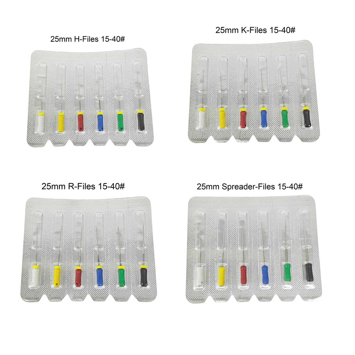 Endodontic Files 15-40# (25mm) – H/K/R,/Spreader-Files, Barbed Broaches & Square Nerve – Dental Tools
Endodontic Files 15-40# (25mm) – H/K/R,/Spreader-Files, Barbed Broaches & Square Nerve – Dental Tools