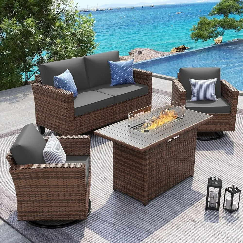 5 Pieces Patio urniture Set with ire Pit Table, Outdoor urniture Set with Rocking Swivel Chairs, Wicker Patio Set with Waterproo
5 Pieces Patio urniture Set with ire Pit Table, Outdoor urniture Set with Rocking Swivel Chairs, Wicker Patio Set with Waterproo