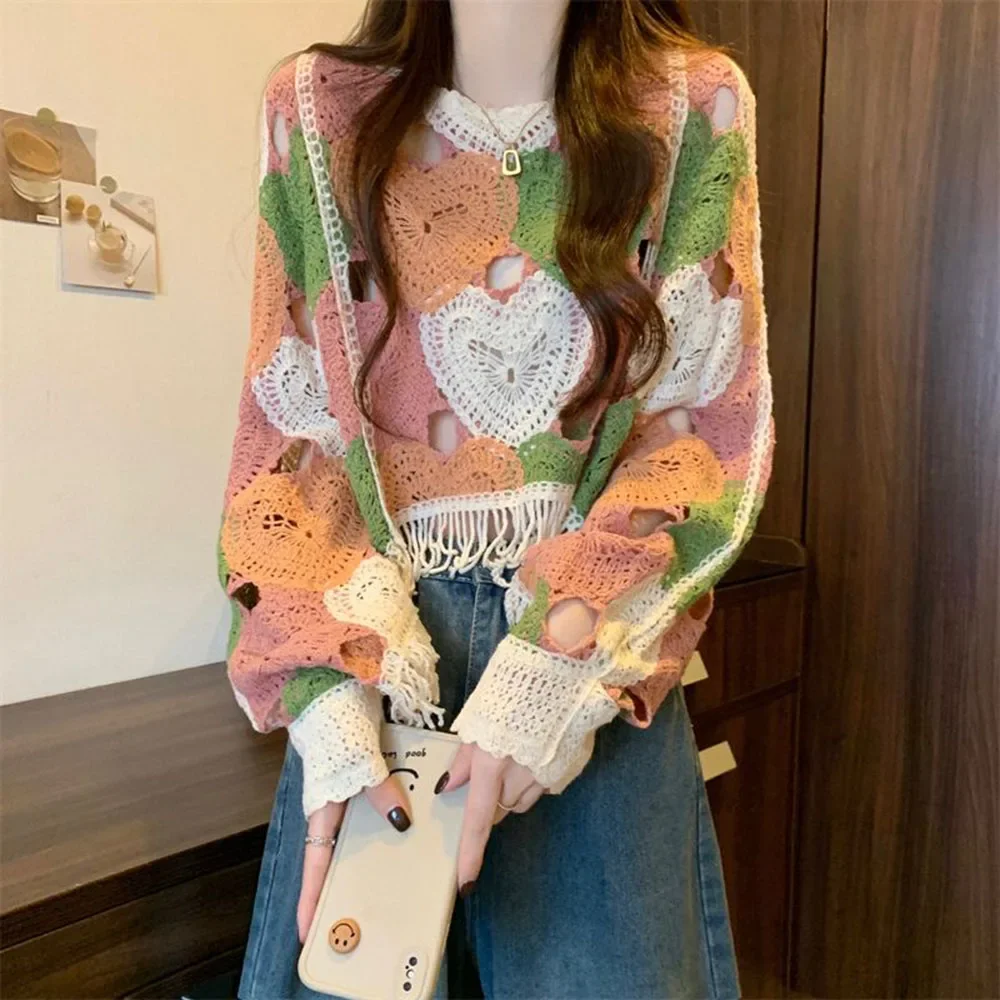 Korean Fashion Loose Sun Proof Knit Top Vintage Hollow Out Sweater Women Spring Summer O Neck Tassel Long Sleeve Pullover Female
Korean Fashion Loose Sun Proof Knit Top Vintage Hollow Out Sweater Women Spring Summer O Neck Tassel Long Sleeve Pullover Female