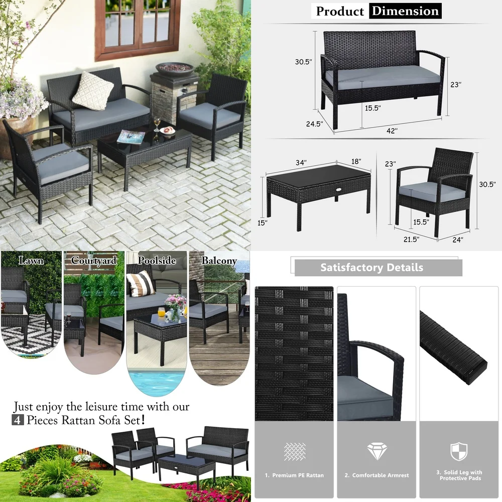 Garden Chair4PCS Outdoor Rattan Furniture Set Sofa with Cushions Coffee Table Garden Patio Deck Lounge Modern Waterproof Wicker
Garden Chair4PCS Outdoor Rattan Furniture Set Sofa with Cushions Coffee Table Garden Patio Deck Lounge Modern Waterproof Wicker
