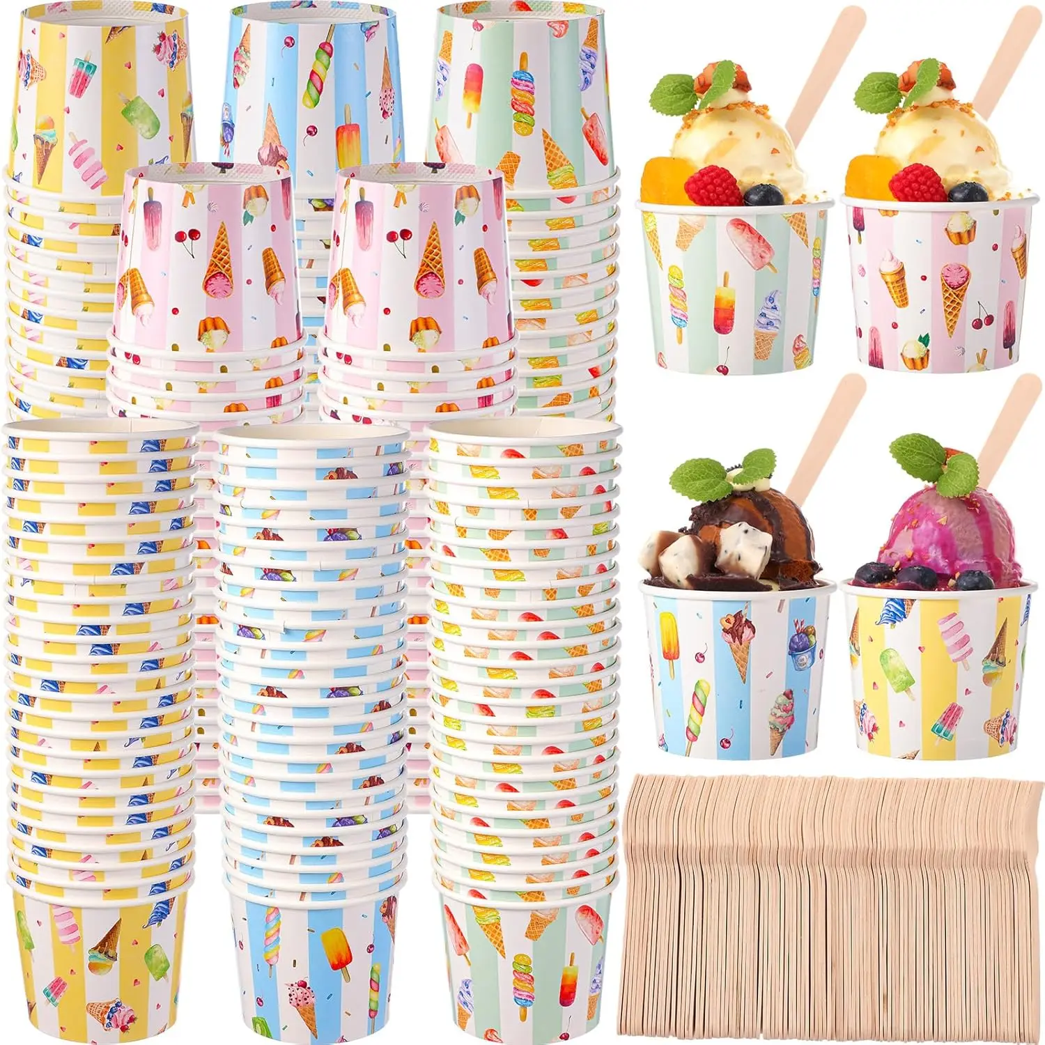 200 Sets 6 oz Ice Cream Cups Bulk with Spoons Disposable Dessert Bowls Colorful Ice Cream Bowls for Hot or Cold Food Sun
200 Sets 6 oz Ice Cream Cups Bulk with Spoons Disposable Dessert Bowls Colorful Ice Cream Bowls for Hot or Cold Food Sun