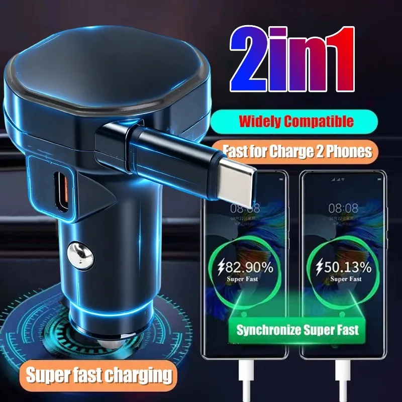 60W Car Charger Retractable Cable Car Cigarette Lighter Adapter USB Type C Fast Charger Adapter for IPhone Xiaomi Huawei Samsung
60W Car Charger Retractable Cable Car Cigarette Lighter Adapter USB Type C Fast Charger Adapter for IPhone Xiaomi Huawei Samsung