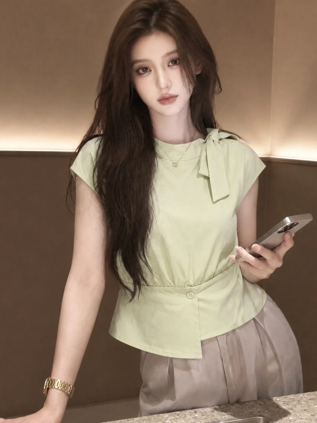 Knot Front Bowtie Short Sleeve Women's Shirt Korean Style Commute Pure Color Versatile Summer Top Female Fashion
Knot Front Bowtie Short Sleeve Women's Shirt Korean Style Commute Pure Color Versatile Summer Top Female Fashion