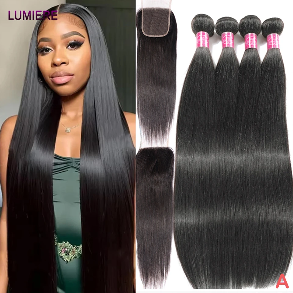 18A Bone Straight Bundles And Closure Brazilian Human Hair 3/4 Bundles with HD Closure Frontal Pre Plucked Hair Weave Extension
18A Bone Straight Bundles And Closure Brazilian Human Hair 3/4 Bundles with HD Closure Frontal Pre Plucked Hair Weave Extension