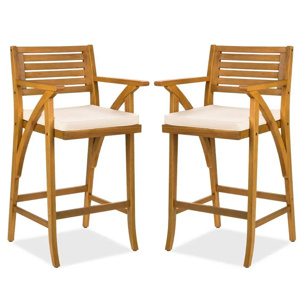 Set of 2 Outdoor Acacia Wood Bar Stools Bar Chairs for Patio, Pool, Garden w WeatherResistant Cushions Cream
Set of 2 Outdoor Acacia Wood Bar Stools Bar Chairs for Patio, Pool, Garden w WeatherResistant Cushions Cream