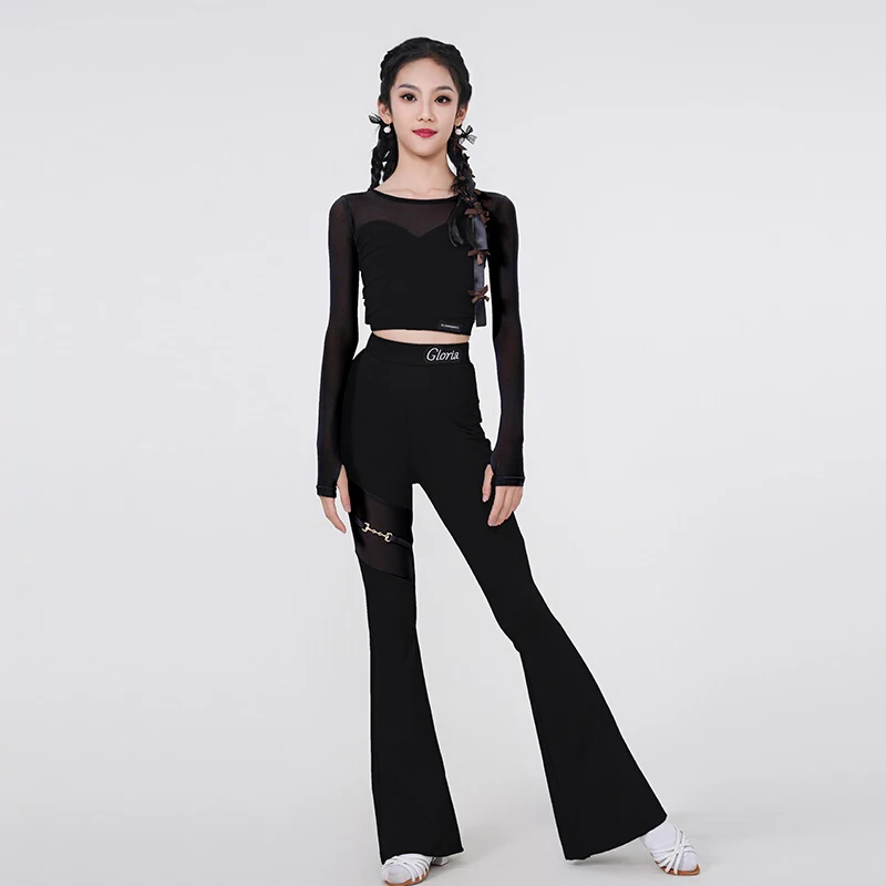 Latin Dance Costume Girl Performance Clothes Black Long Sleeves Tops Bell-bottoms Set Children Tango Samba Training Dress XH2982
Latin Dance Costume Girl Performance Clothes Black Long Sleeves Tops Bell-bottoms Set Children Tango Samba Training Dress XH2982