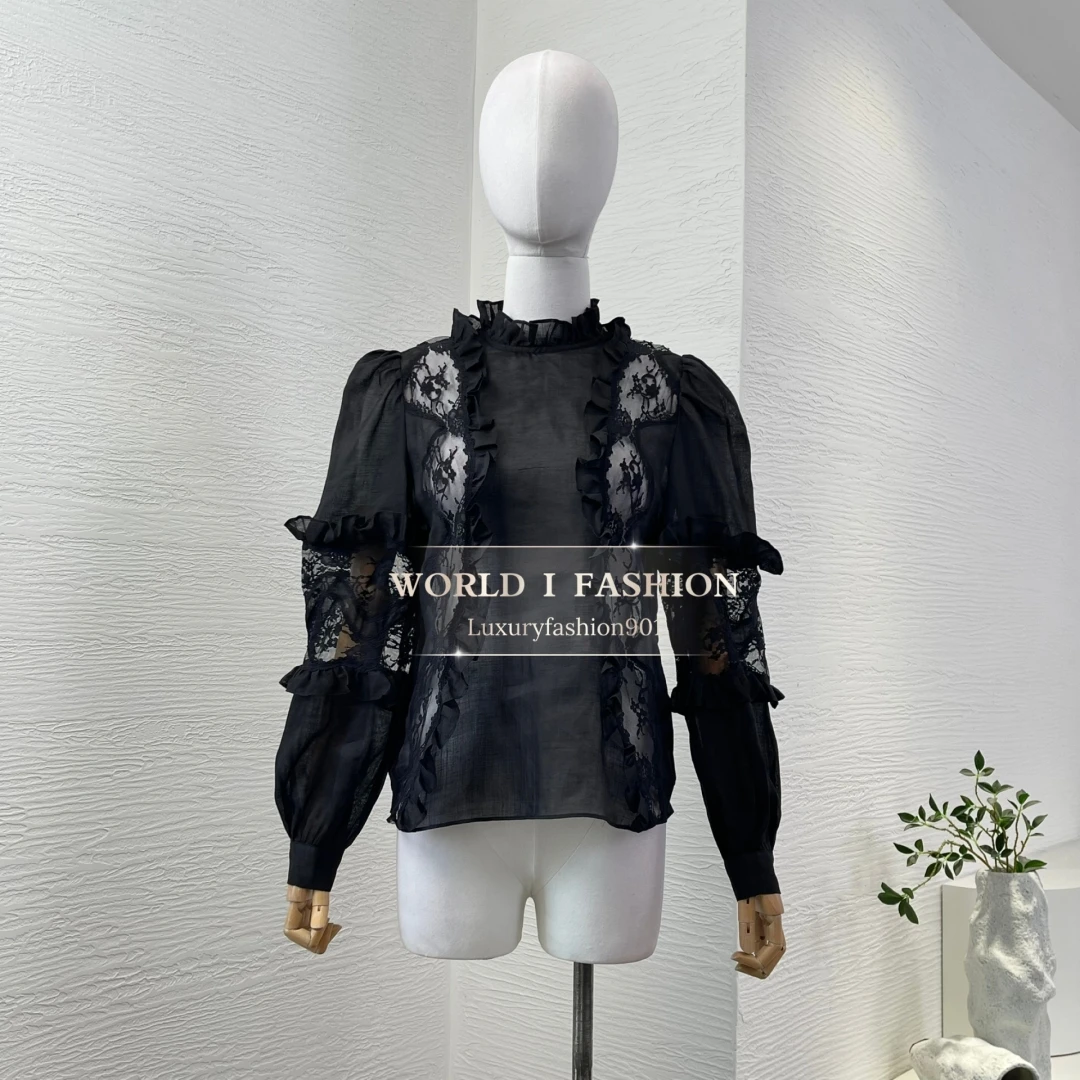 High Quality Suitable for All Collocation Black Long Sleeve Lace Patchwork Blouse Tops 2025
High Quality Suitable for All Collocation Black Long Sleeve Lace Patchwork Blouse Tops 2025