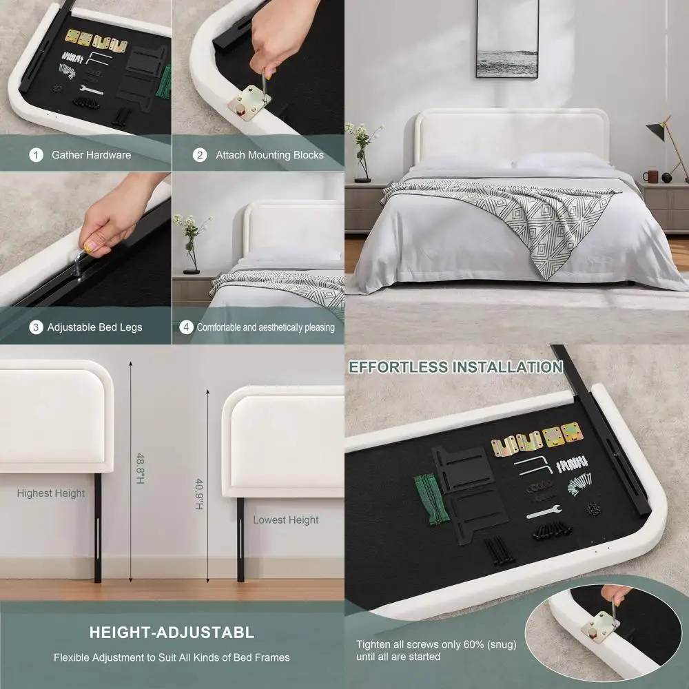 Queen Size Velvet Upholstered Bed with Adjustable Solid Wood Legs, 41-49 Height, White
Queen Size Velvet Upholstered Bed with Adjustable Solid Wood Legs, 41-49 Height, White