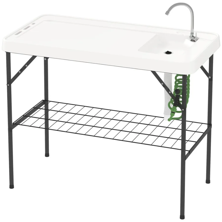 Folding Fish Cleaning Table with Sink Portable Camping Table with Faucet Drainage Hose Sprayer and Shelf White
Folding Fish Cleaning Table with Sink Portable Camping Table with Faucet Drainage Hose Sprayer and Shelf White
