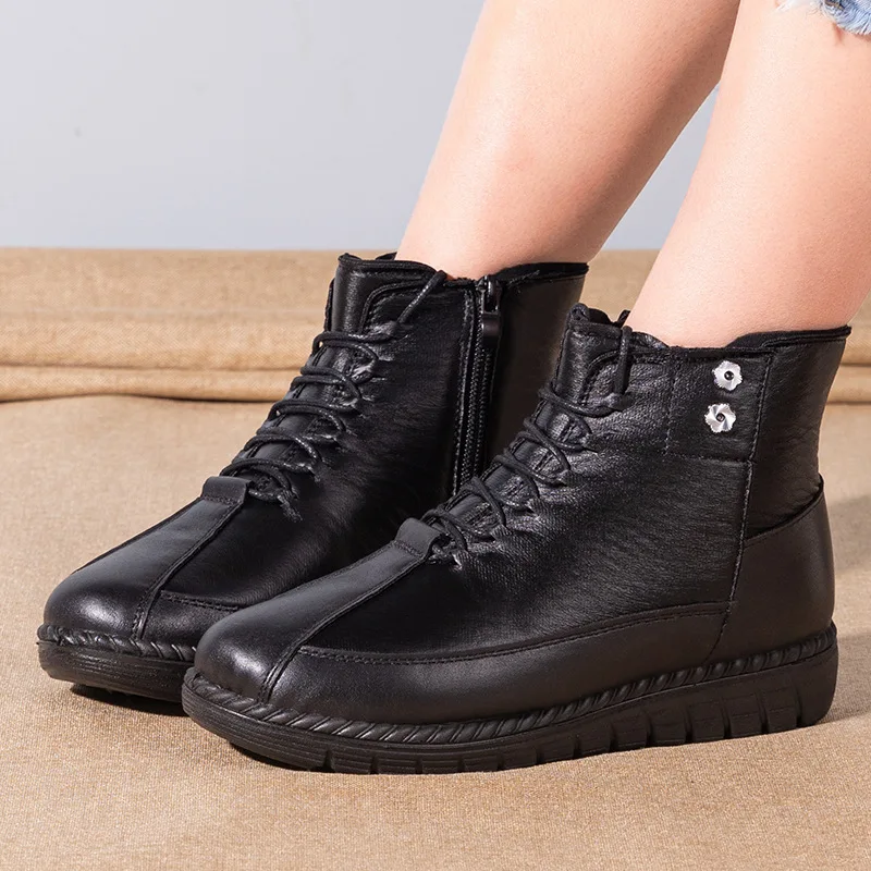 Fashion Winter Women Leather Ankle Boots Female Thick Plush Warm Snow Boots Mother Waterproof Non-slip Booties Botas De Mujer
Fashion Winter Women Leather Ankle Boots Female Thick Plush Warm Snow Boots Mother Waterproof Non-slip Booties Botas De Mujer
