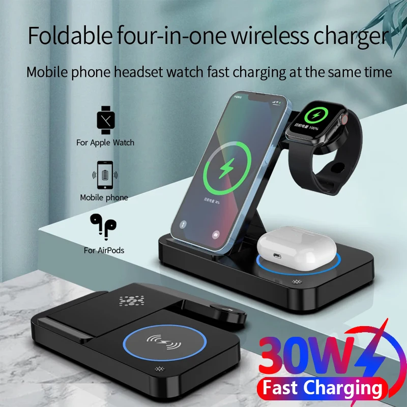 4 in 1 30W Foldable Wireless Charger Stand For iPhone 15 14 13 12 11 Pro X XR Xs Max IWatch 8 7 6 Airprods Fast Charging Station
4 in 1 30W Foldable Wireless Charger Stand For iPhone 15 14 13 12 11 Pro X XR Xs Max IWatch 8 7 6 Airprods Fast Charging Station