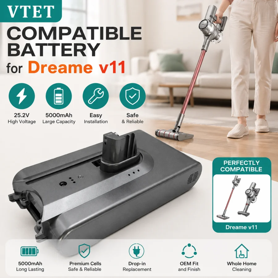 High Capacity Replacement Battery Pack For Dreame V11 V11SE V12 V12Pro Cordless Vacuum Cleaner 25.2V Li-ion 18650 Battery
High Capacity Replacement Battery Pack For Dreame V11 V11SE V12 V12Pro Cordless Vacuum Cleaner 25.2V Li-ion 18650 Battery