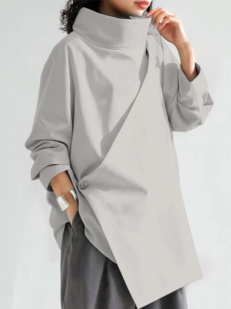 Gymystars High Neck Women Tops Irregular Long Sleeve T-shirts Casual Spring Buttoned Pure Cotton Chic Elegant Ladies Brown Tee
Gymystars High Neck Women Tops Irregular Long Sleeve T-shirts Casual Spring Buttoned Pure Cotton Chic Elegant Ladies Brown Tee