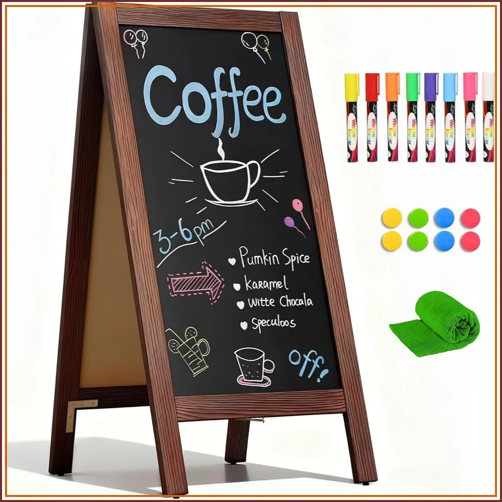 Double-Sided A-Frame Chalkboard 40x20 inch, Solid Pine Wood Freestanding Sign for Cafe, Restaurant, Wedding (Rustic Brown)
Double-Sided A-Frame Chalkboard 40x20 inch, Solid Pine Wood Freestanding Sign for Cafe, Restaurant, Wedding (Rustic Brown)