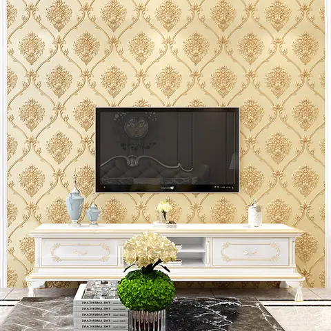 European Damascus Pattern Wallpaper Decorative Damask Floral Wallpaper Home Decor Pvc Non-Self Adhesive Waterproof Wallpaper