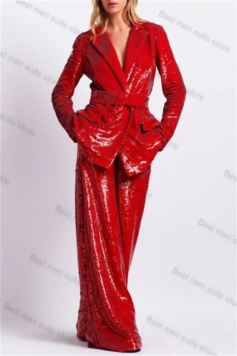 Red Sequins Women Suit Set 2 Piece Blazer+Belted Pants Shiny Business Formal Office Jacket Customized Wedding Coat Trousers
Red Sequins Women Suit Set 2 Piece Blazer+Belted Pants Shiny Business Formal Office Jacket Customized Wedding Coat Trousers
