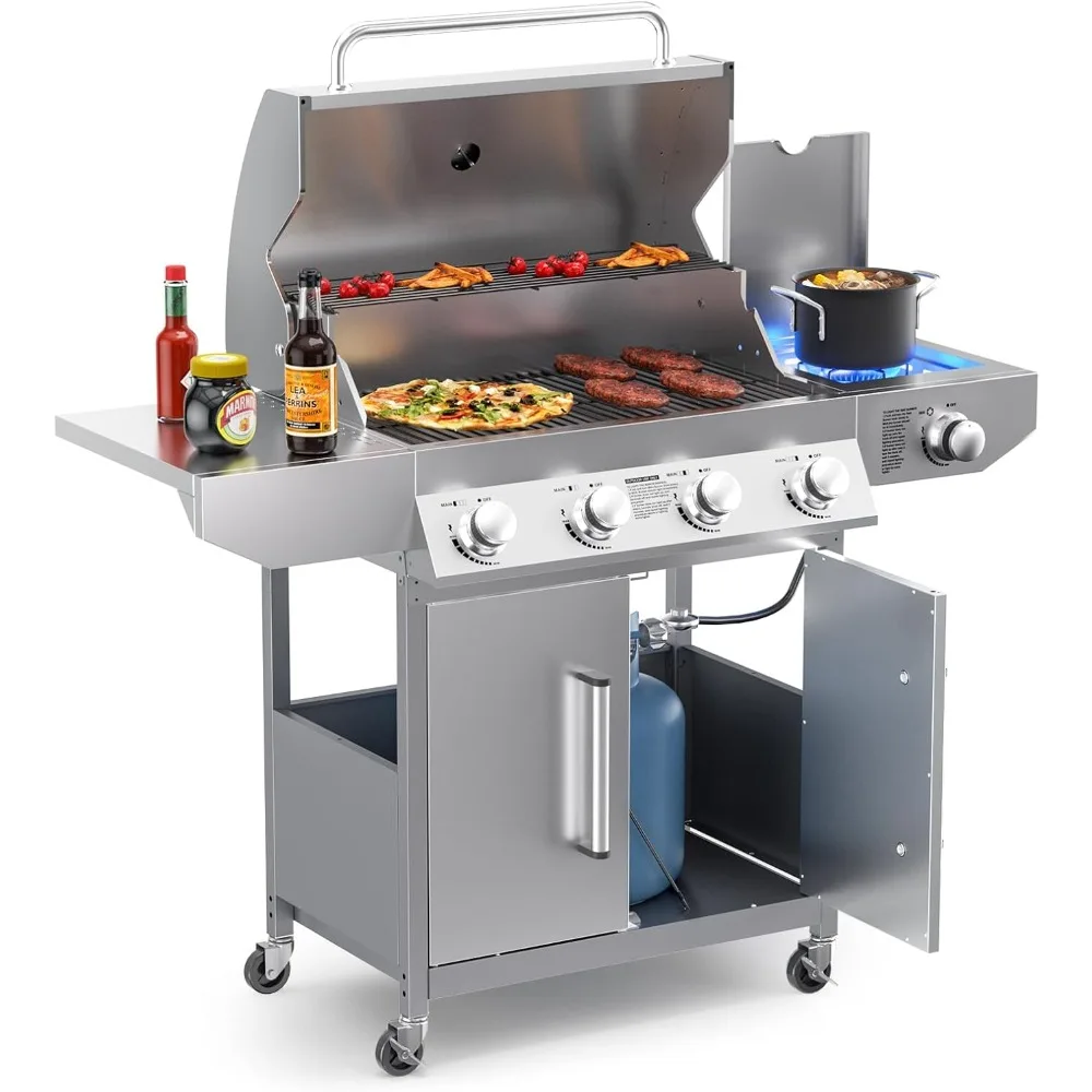4-Burner Propane Gas BBQ Grill with Side Burner & Porcelain-Enameled Cast Iron Grates,Stainless Steel Grill with 544 Sq
4-Burner Propane Gas BBQ Grill with Side Burner & Porcelain-Enameled Cast Iron Grates,Stainless Steel Grill with 544 Sq