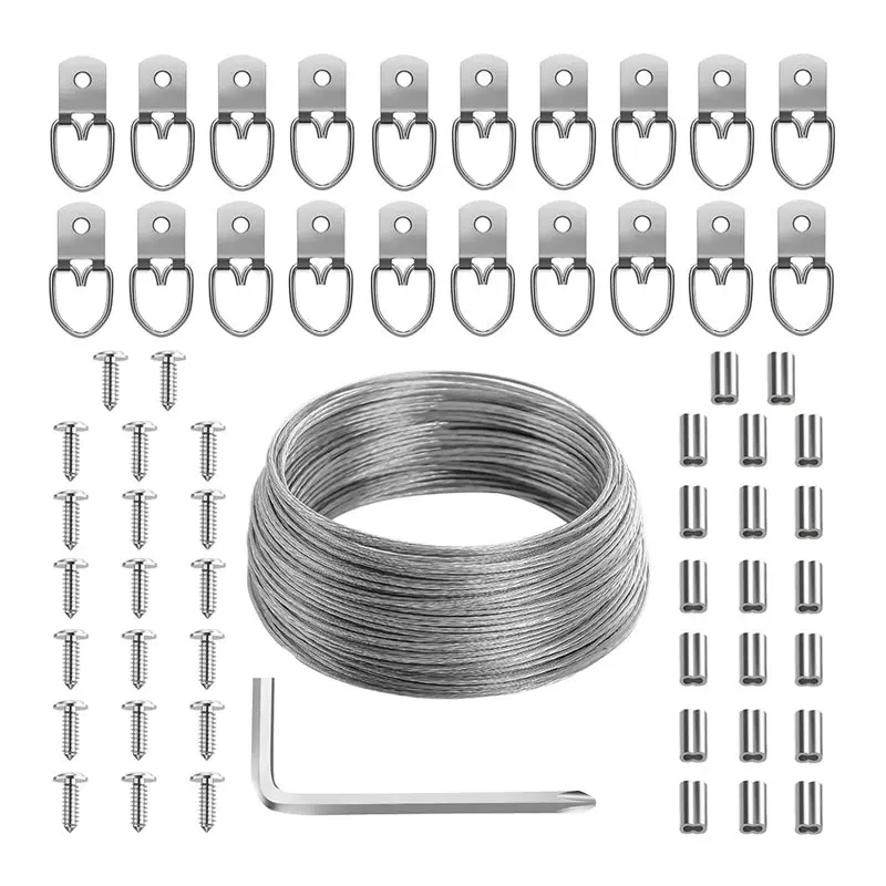 N04R Picture Frame Accessories Kit-100 Feet Braided Wire, Hanging 20X D Ring Hangers And 20X Crimp Loop Sleeves
N04R Picture Frame Accessories Kit-100 Feet Braided Wire, Hanging 20X D Ring Hangers And 20X Crimp Loop Sleeves