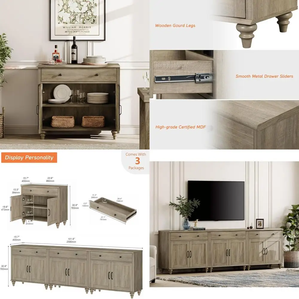 TV Stand for 100 Inch TVs, 3-in-1 Entertainment Table for 75-100 Inch TVs, Entertainment Center with Drawers and Doors, Grey Kit
TV Stand for 100 Inch TVs, 3-in-1 Entertainment Table for 75-100 Inch TVs, Entertainment Center with Drawers and Doors, Grey Kit