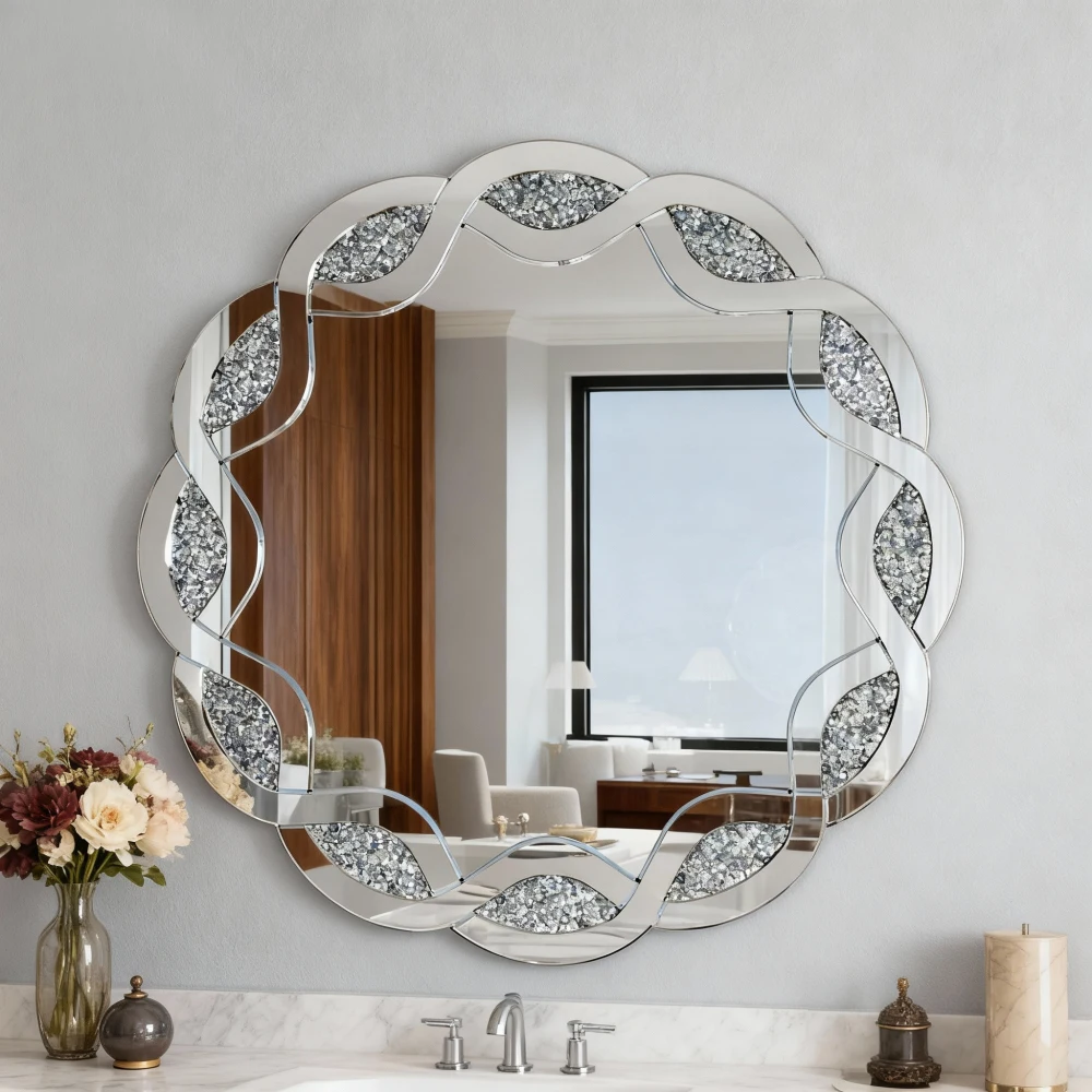 Silver Crush Diamond Round Wall Mirror31.5'' Wave Frame Decorative for Living/Bath/Bed/Hall-Heavy Duty w/2 Hangers
Silver Crush Diamond Round Wall Mirror31.5'' Wave Frame Decorative for Living/Bath/Bed/Hall-Heavy Duty w/2 Hangers