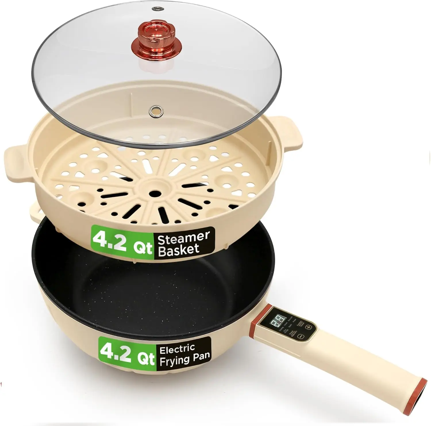 2-in-1 Electric Frying Pan & Steamer, 8-Quart Capacity, Non-Stick Surface, Touch Control Panel, 7 Cooking Functions
2-in-1 Electric Frying Pan & Steamer, 8-Quart Capacity, Non-Stick Surface, Touch Control Panel, 7 Cooking Functions